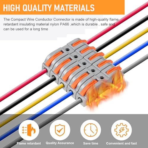 Serplex® 30PCS Cable Wire Connectors 1 In to 1 Out Electrical Quick Wiring Push-in Conductor Terminal Blocks for 28-12AWG Flame Retardant PA PC
