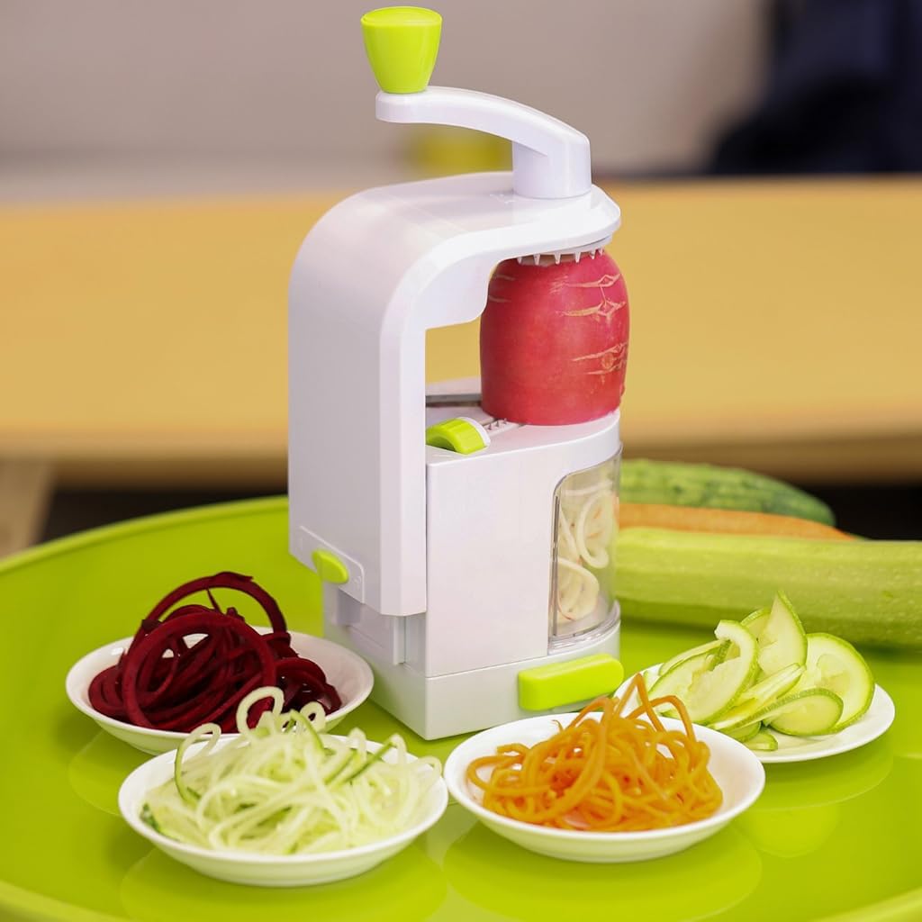 HASTHIP Potato Spiralizer Kitchen Food Processor 4-in-1 Rotating Spiralizer with Suction Cup Base Tuber Crop Spiralizer Vegetable Spiralizer for Zucchini, Carrots, Potatoes, Sweet Potatoes, Cassava