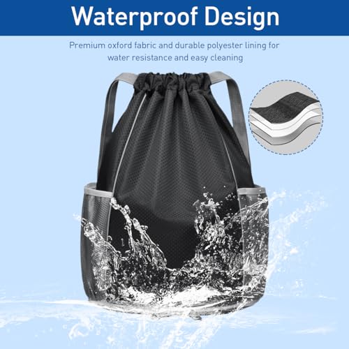 Proberos Sports Drawstring Backpack Basketball Drawstring Bag Fitness Bag Backpack with Shoe Compartment Fitness Drawstring Backpack Waterproof Outdoor Fitness Bag