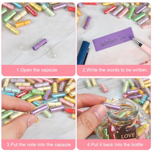 HASTHIP® for Couple Letters Message in a Bottle Romantic Heart Shaped Glass Drift for Girlfriend Love Letter Birthday Valentines Day 90PCS Message Rolls