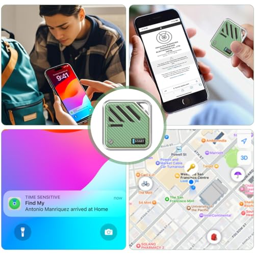 Verilux® Air for iOS Item Finder with Loop Hole Smart Bluetooth Tracker Compatible with Find My App Key GPS Tracking Device for Kids Safety Magnetic Green 2PCS