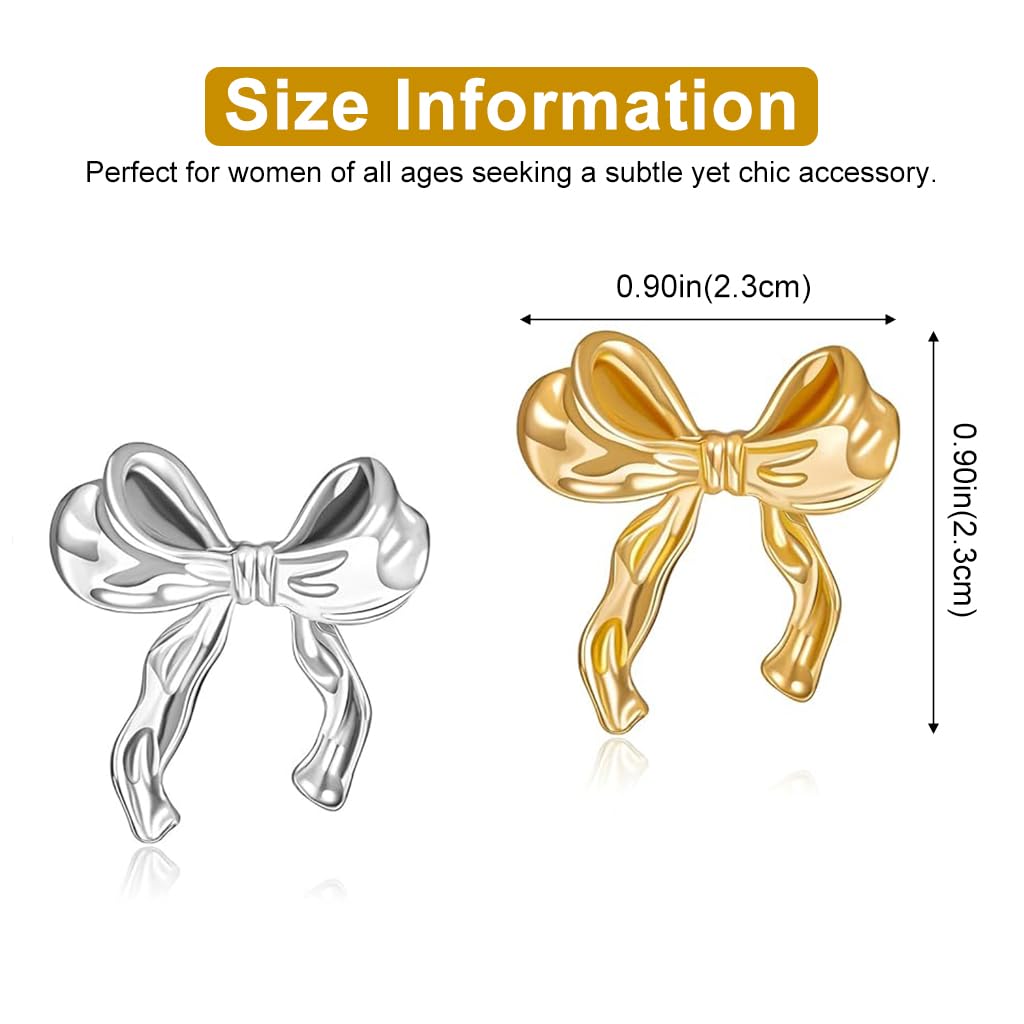 SANNIDHI 2 Pairs Bow Earrings for Women Fashion Girls Stud Earrings Elegant Metal Bowknot Studs Earrings for Women Jewelry Gift - Gold & Silver