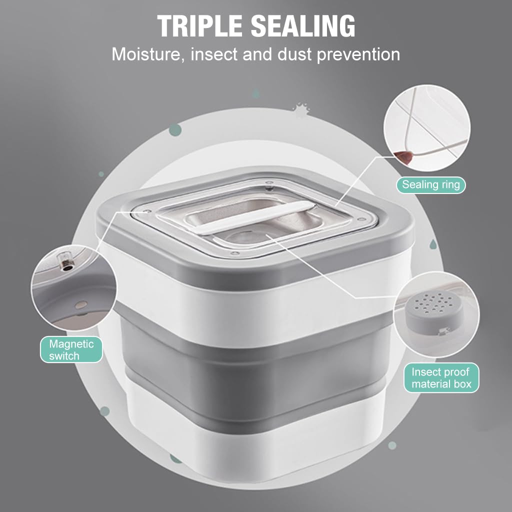 Supvox Collapsible Rice Dispenser with Large Transparent Lid, Large Capacity 11-27lbs Airtight Rice Storage Container, Moisture Proof Kitchen Organiser for Rice, Cereals, Grains and Pet Food