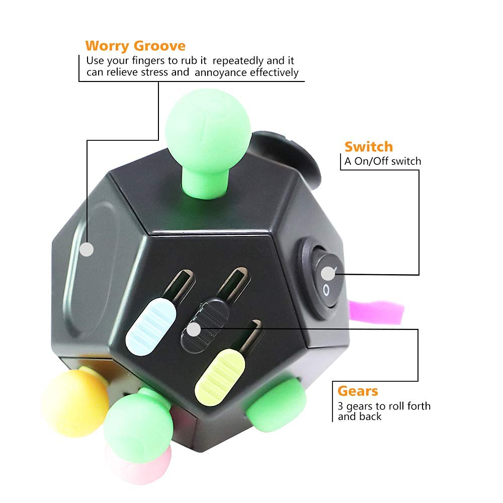 PATPAT 12 Sided Fidget Cube, Dodecagon Fidget Toys for Children and Adults Fidget Toy Stress and Anxiety Relief Depression Anti for All Ages with ADHD ADD OCD Autism (Black)