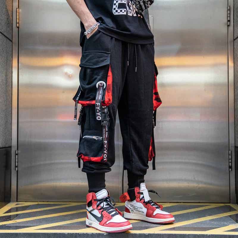 GUSTAVE Cargo Pant for Men Fashion Jogger Pants Track Pants Casual Street Dance Cool Kpop Drawstring Trousers Sweatpants with Pockets (Size L, Black)