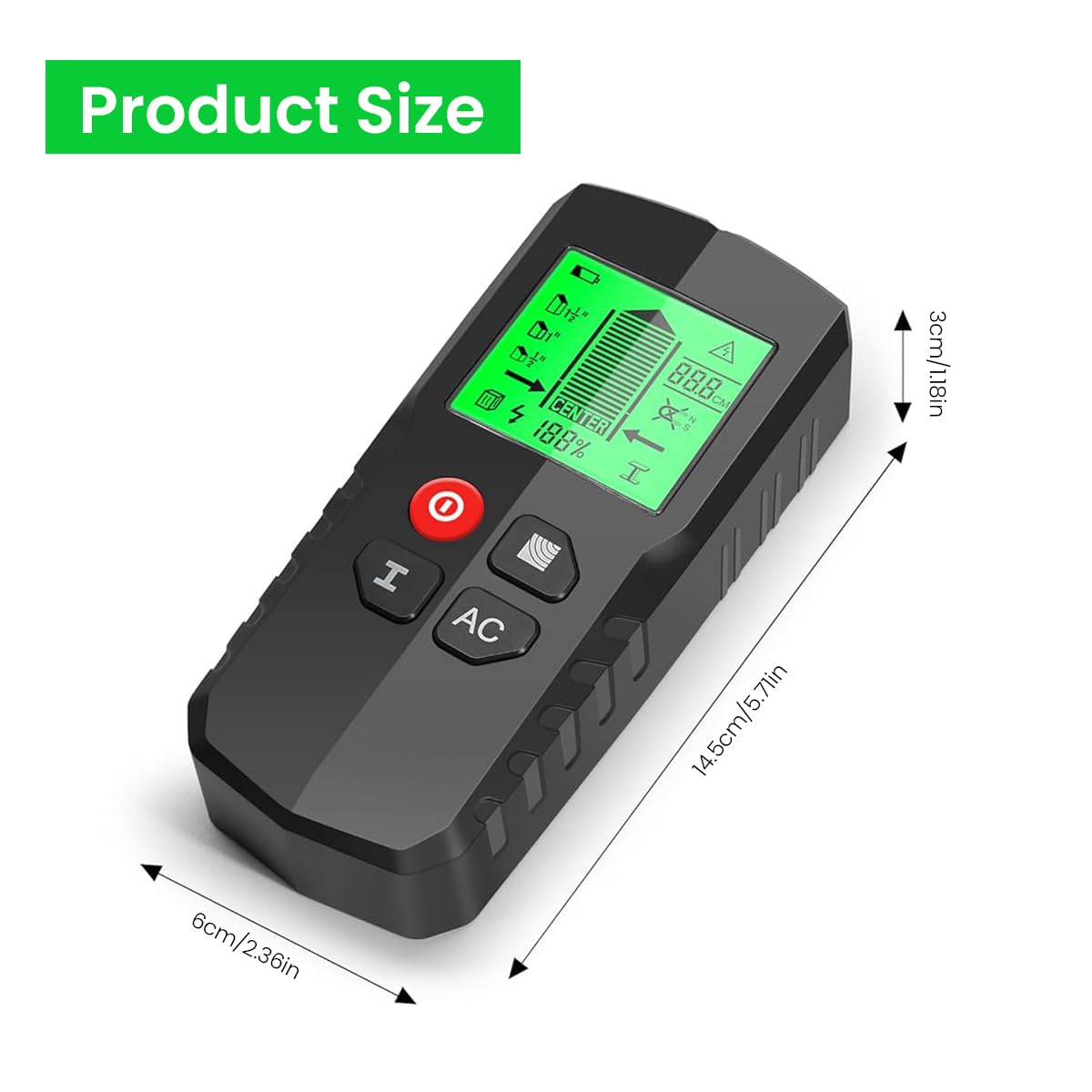 Serplex 5 in 1 Stud Finder Wall Scanner Smart Stud Sensor with LCD Display & AC Wire Warning Metal Detector on Wall Precisely Locating Metal, Wood, AC Wire, Studs, No Battery