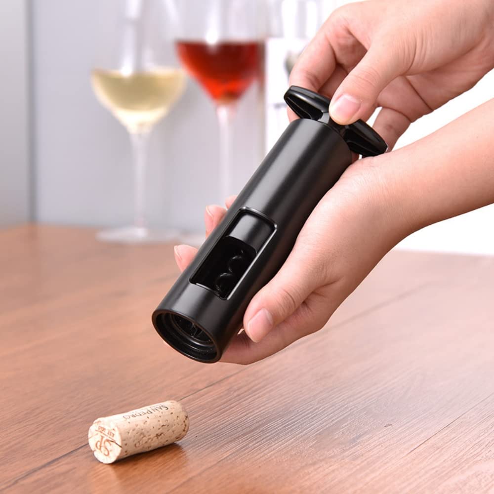 HASTHIP® Black Reusable ABS T Shape Handle Manual Wine Bottle Opener Corkscrew with Foil Cutter for Home,Kitchen,Party,Restaurant,Bar Without Charing