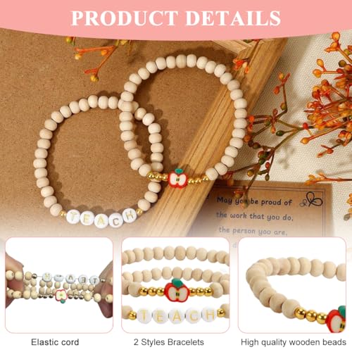 SANNIDHI® Gift Bracelets for Teacher, Set of 2Pcs Letter Charm Clay Bead Bracelet Charm Beads Bracet Thank You Gift Birthday Gift for Teacher