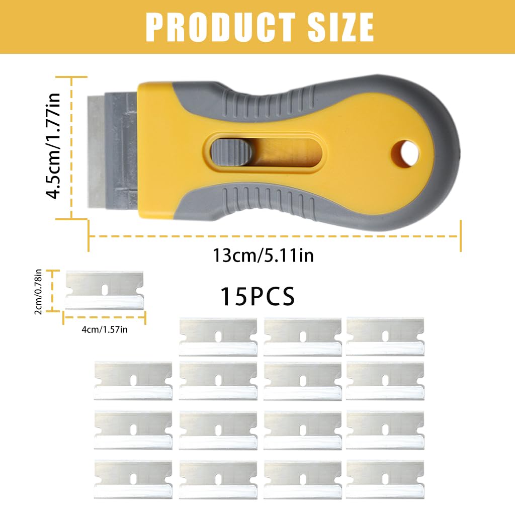 HASTHIP Retractable Metal Scraper with 15Pcs Blades - Stain & Glue Removal Tool, Wall Cleaning Scraper Razor Scraper Tool for Removing Stickers, Labels on Wall, Glass, Tiles