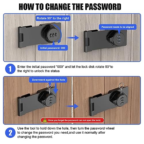 HASTHIP® Household Cabinet Password Hasp Locks Cabinet Door Combination Lock Door Security Slide Latch for Small Doors Cabinets Barn Bathroom Outdoor Garden Black 3 PCS