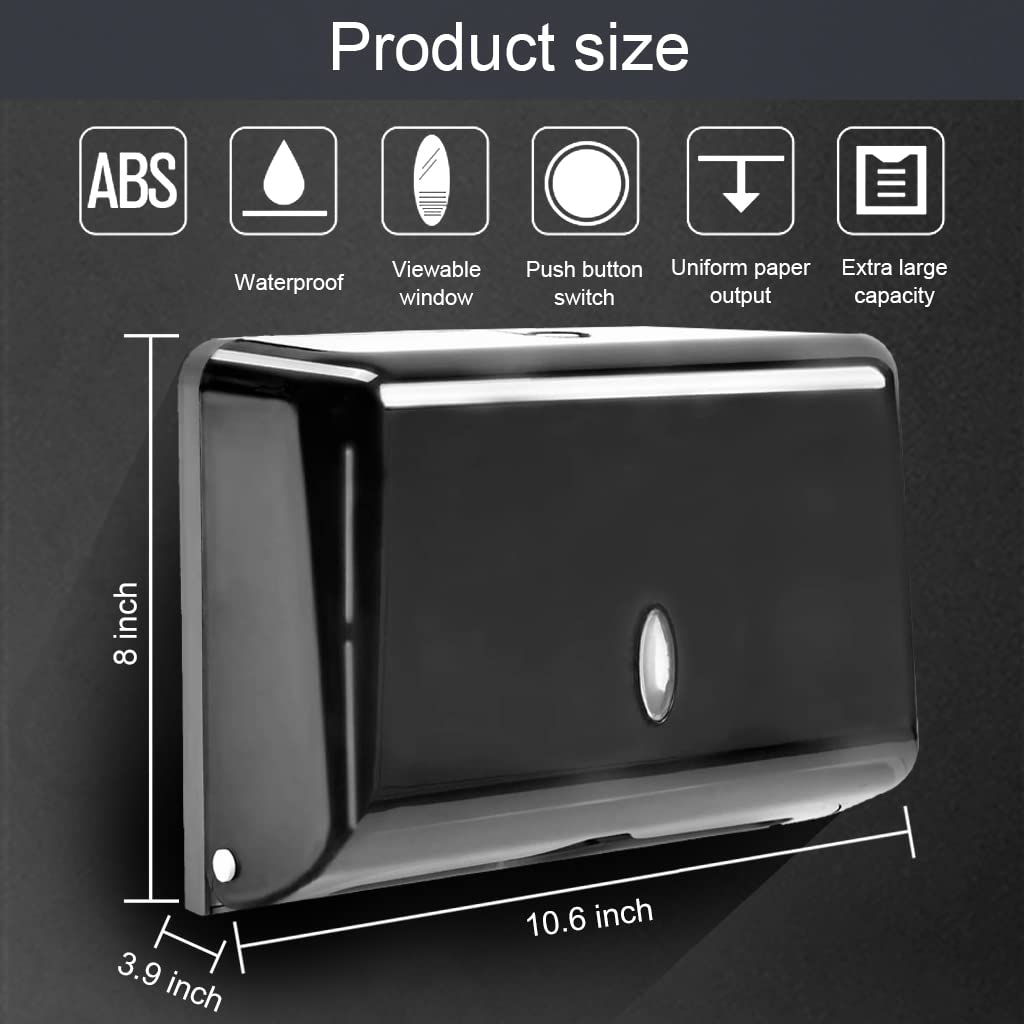 HASTHIP Tissue Holder for Bathroom, Large Tissue Paper Holder Wall-Mounted Paper Towel Dispensers, Black Transparent Paper Towel Holders for Hotels Restaurants Bathroom Kitchen, Holds 200 Paper