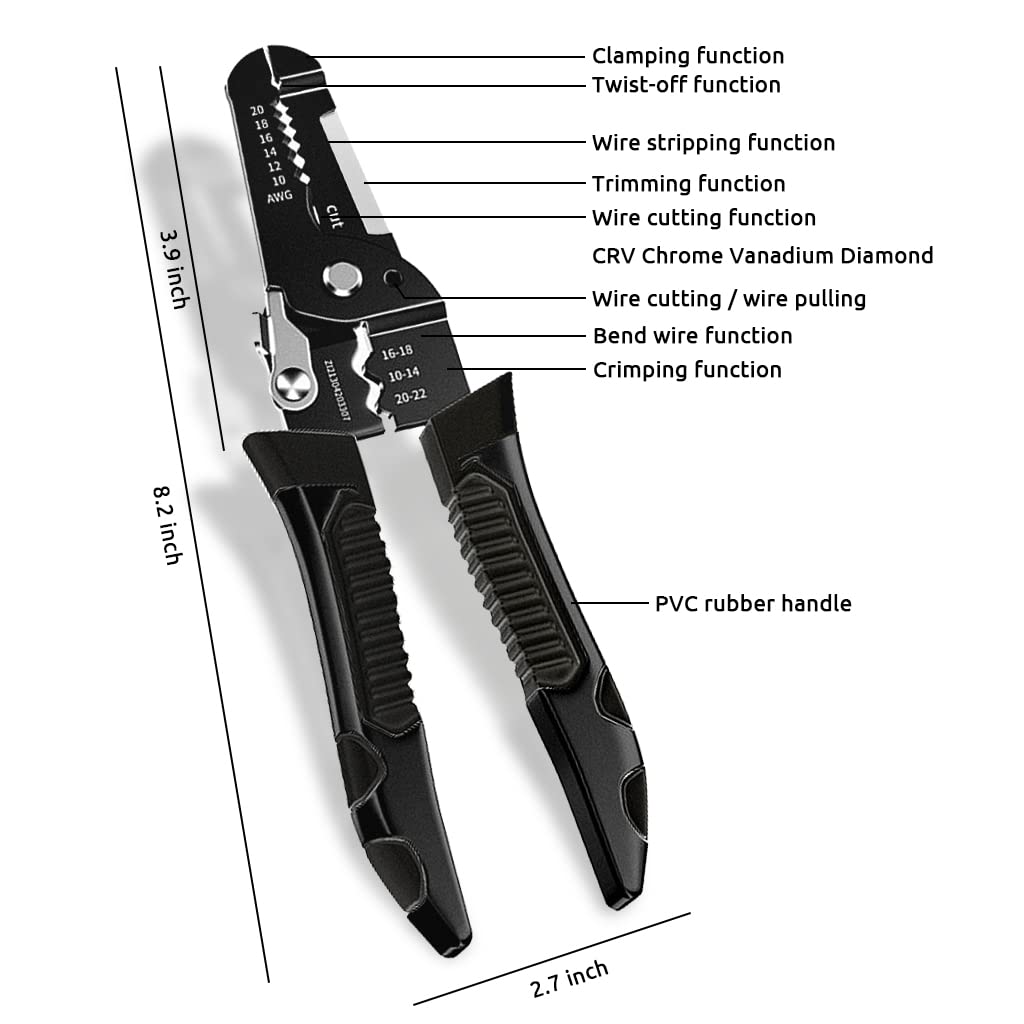 Serplex Wire Cutter Wire Stripper Cutting Plier 9 IN 1 Crimping Tool for 20-10 AWG Electrical Wire Cables, Wire Cutter Tool Electric Cable Stripping Tool with Safety Lock, Wire Stripper and Cutter