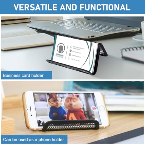 OFIFO 2 Pack Business Card Holder, Black Metal Mesh Display Stand for Desk, Sturdy Organizer Holds 50 Business Cards, Compact & Durable Office Accessory, Doubles as Phone Stand