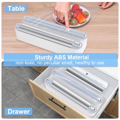 HASTHIP® 3-in-1 Kitchen Roll Holder | Cling Film Dispenser with Sharp Blades | Foil Cutter No Drilling | Practical Wall Roll Holder Kitchen