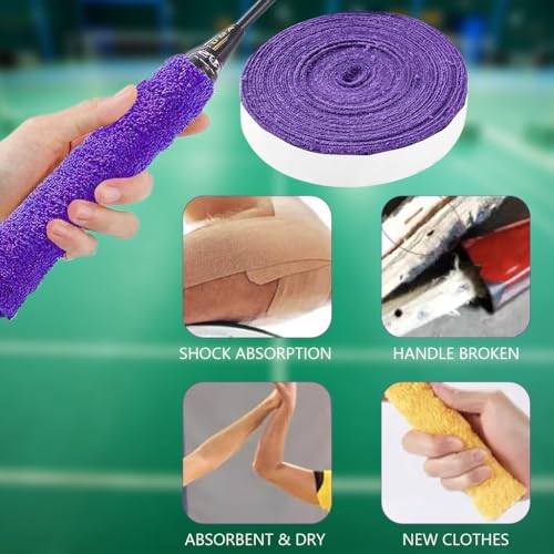 Proberos® Badminton Towel Grip Tape 10 Meters Super Anti-Skid Absorb Sweat Self-Adhesive Racket Handle Overgrip Replacement Purple 2 PCS
