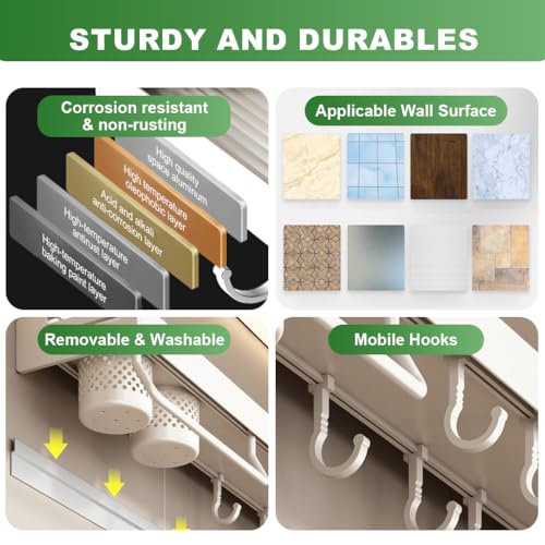 HASTHIP® Spice Rack Organiser Wall Mounted 23.6 inches Rugged Aluminium Kitchen Seasoning Spoon Holder Shelf Dish Towel Hanging 23.6x4.92x3.94 CM 2PCS