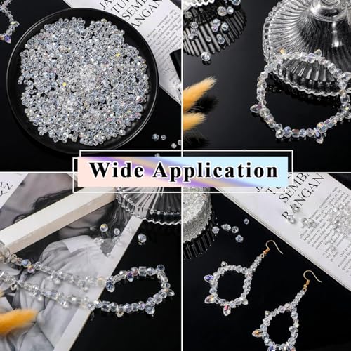SANNIDHI® 600PCS Glass Crystal Beads for Jewellery Making AB Set Clear for Bracelet Necklace DIY Crafts Shining Faceted Spacers