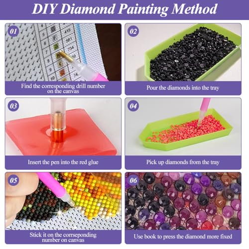 HASTHIP® DIY 5D Diamond Painting Art Kit Dreamy Beach Purple Moonlit Night Beginner for Home Decor No Frame Wall 12 x 16 Inch 2 PCS