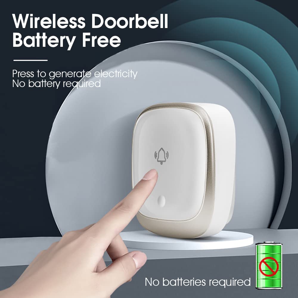 Supvox Door Bell for Home Electrical Self-Powered Battery Free Wireless Door Bell Waterproof IP44 Ding Dong Bell with Catching Eye 7 Colors Flash Light Smart Door Bells 38 Ringtones 5 Level Volume