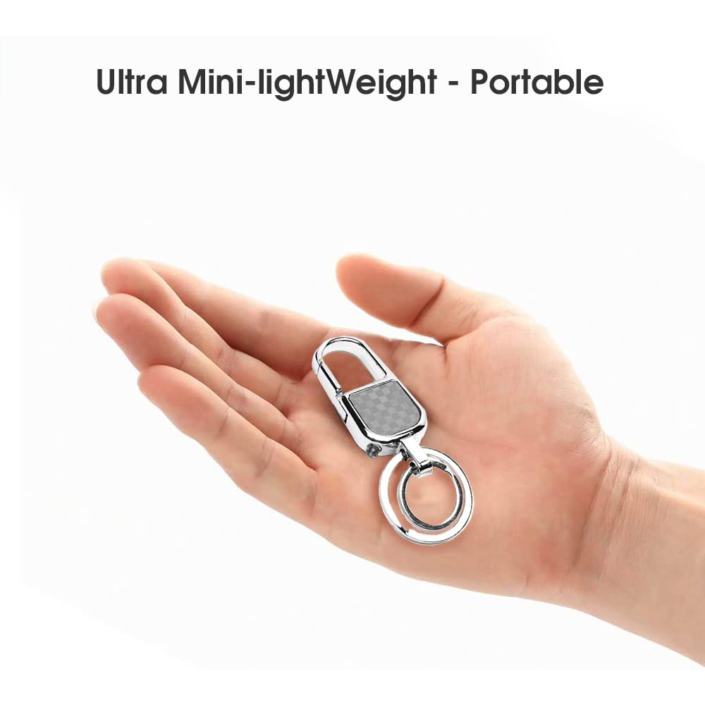 GUSTAVE Key Ring with LED, Ultra Bright Metal LED Keychain, Double Key Ring Spring Buckle Keychain with Gift Box for Home Key Ring for Bike, Silver