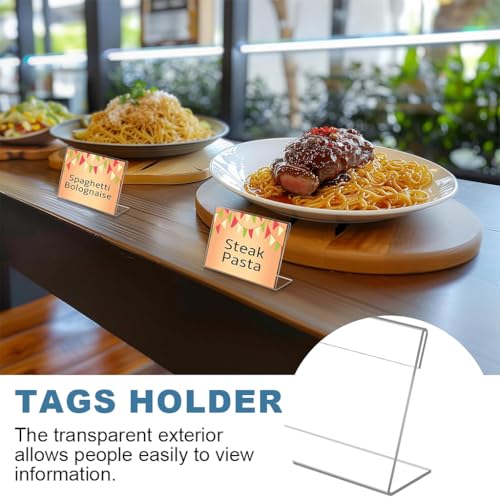 OFIFO® Clear Acrylic Display Stand 30 Pack, 9x6cm L Shaped Sign Holder for Table, Price Tag, Name Card, Menu, Buffet Food Label, Desk Label, Retail, Wedding, Transparent Tabletop Place Card Holder