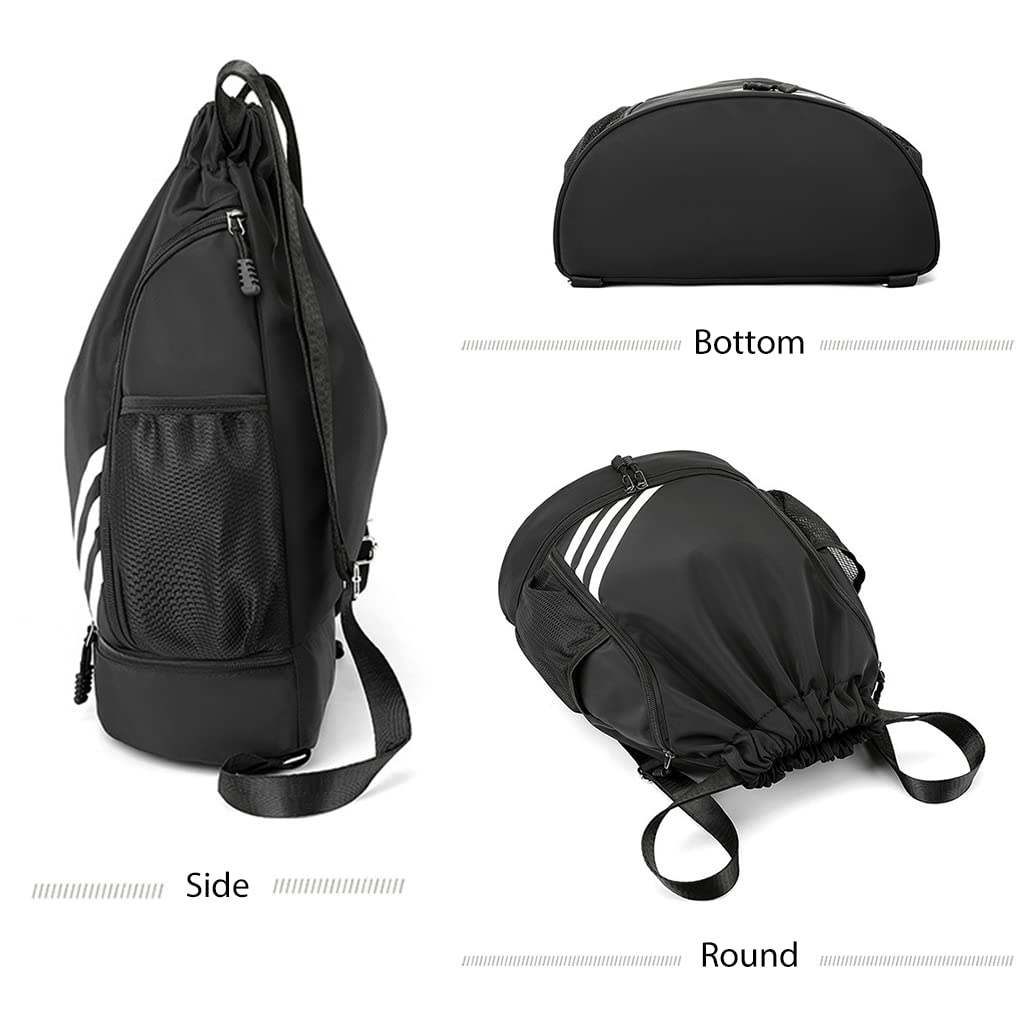 Optifit Drawstring Bag for Teens Men Women Gym Sports with Shoe Compartment, Double Layer Large Capacity Waterproof Drawstring Backpack for Basketball Football Outdoor Sports
