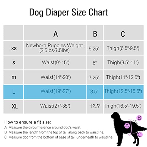 Qpets® Diaper for Dogs Female, 2 Pack Pet Use Soft Reusable Dog Diapers, 160ml Water Absorbption Comfort Doggy for Dogs & Puppy (L, Recommended Waist 19-27 inch) 2PCS