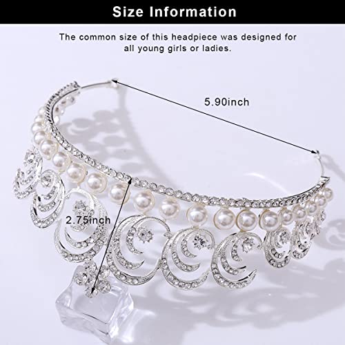 PALAY Crown for Women Queen Rhinestone Pearls Crown Crystal Princess Crown Tiara Parties Crown for Ladies Girls Bride Hair Accessories Tiara