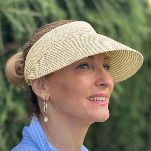 PALAY Straw Hat Sun Hats for Women Wide Brim Beach Hat for Women UV Protection Cap Travel Hat for Women Summer Packable Sun Visor Hat - Beige