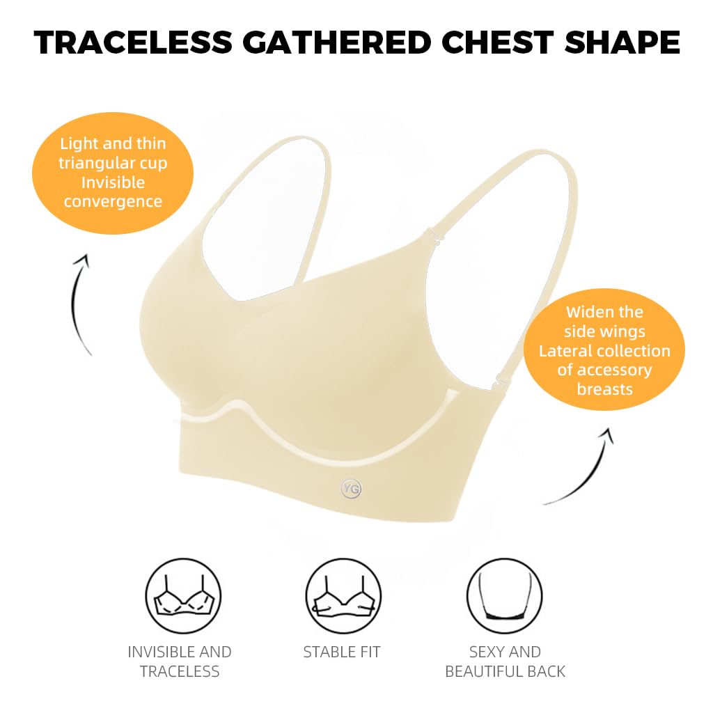 PALAY Women's Low Back Seamless Bras Backless Multiway Convertible Adjustable Strap Halter Lifting Bra Spaghetti Strap Wire-Free with Padded Removeable, Beige, L