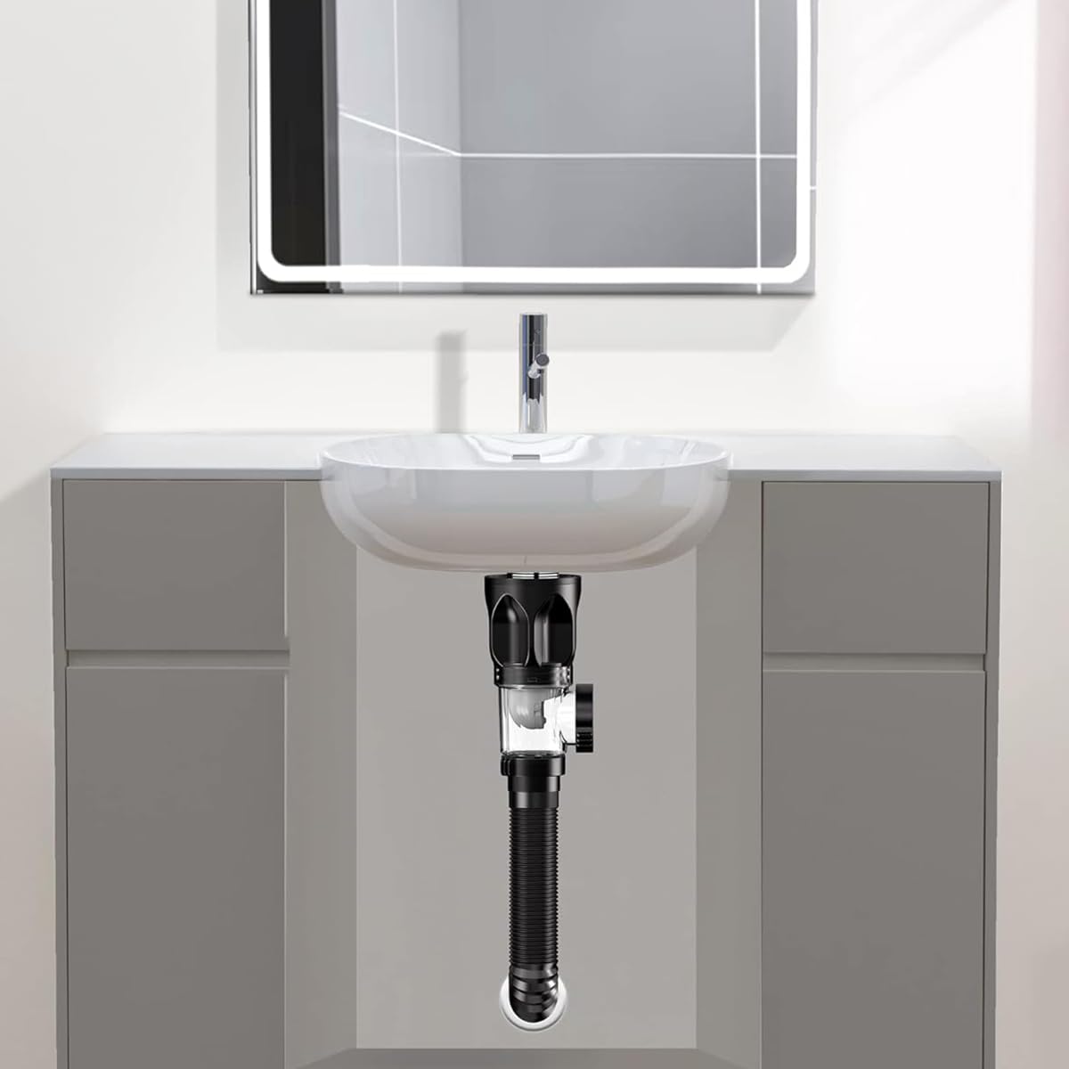 HASTHIP Sink Drain Kit with Flexible Expandable P-Trap Sink Drain Pipe Tube Anti-Odor Bathroom Sink Drain Pipe 3 in 1 Plumbing, Fits for 1-1/4'' & 1-1/2'' Drain Hole, For Kitchen Bathroom Sewer Drain
