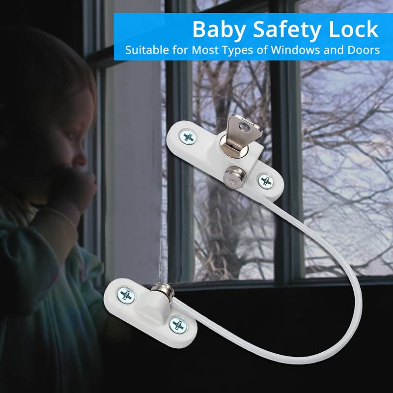 HASTHIP Child Safety Window Lock Chain Door Latch with Key Window Limiter Home Security Lock for Window, Door, Drawer