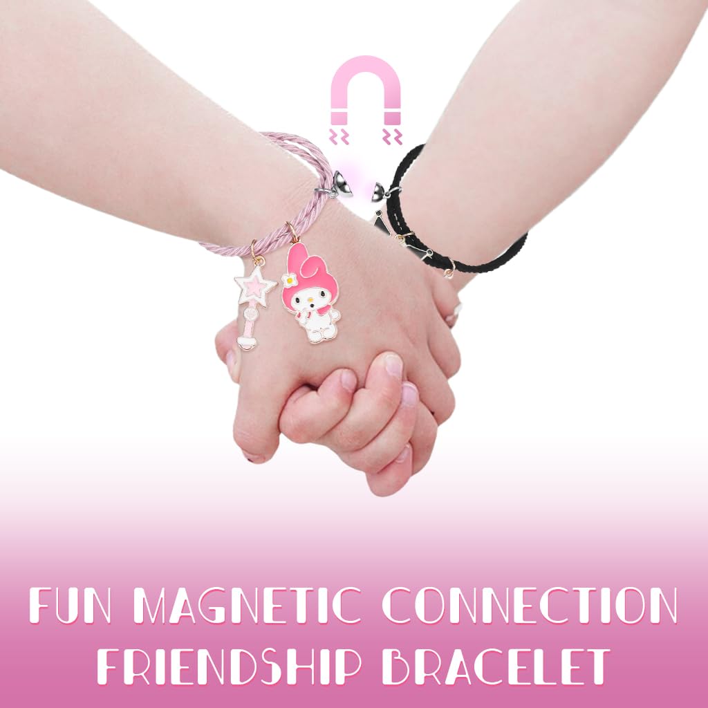 MAYCREATE 1 Pair Girls Friendship Bracelets Kuromi & Melody Friendship Bracelet Fashion Cartoon Sanrio Rope Bracelet for Girls Magnetic Matching Kuromi Melody Bracelet Birthday Gift for Girls