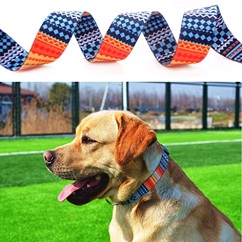 Qpets® Stainless Steel Polyester Plastic Nylon Bohemia Style Dog Collar with Patterns Adjustable 33-55Cm Soft Comfy Pet Collars Belt for Small Medium Large 15-30Kg Dogs Size M Multicolor 2PCS
