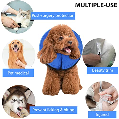 Qpets® Inflatable E Collar with Soft Cotton Cover Velcro Strap Adjustable Size After Surgery Anti-Licking Cone for Cat Dog L 38-50cm 3PCS