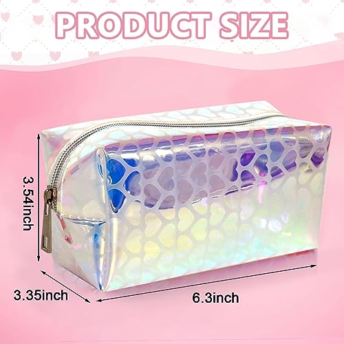 MAYCREATE Makeup Pouch Organizer TPU Semi-Transparent Cosmetic Bag, Holographic Heart Print Cosmetic Travel Bag for Women Girls, Zipper Toiletry Bag Pencil Pouch