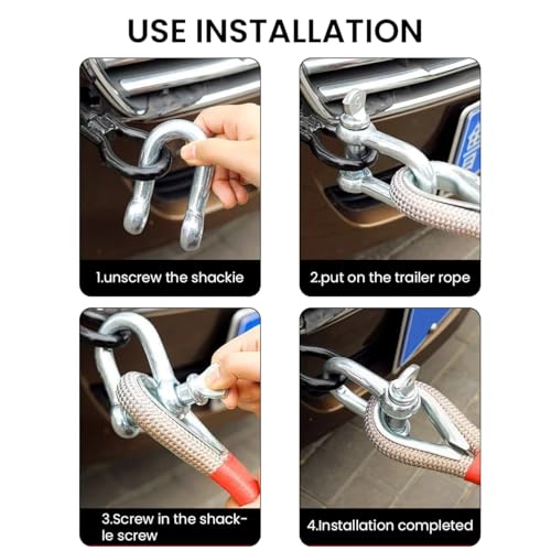 STHIRA® 13ft Car Towing Rope Heavy Duty 11,000-Pound Capacity Belt with Reinforced End Loops Reflective for Sedans SUVs Pickup Trucks 2 Shackles Locks Storage Bag 3PCS