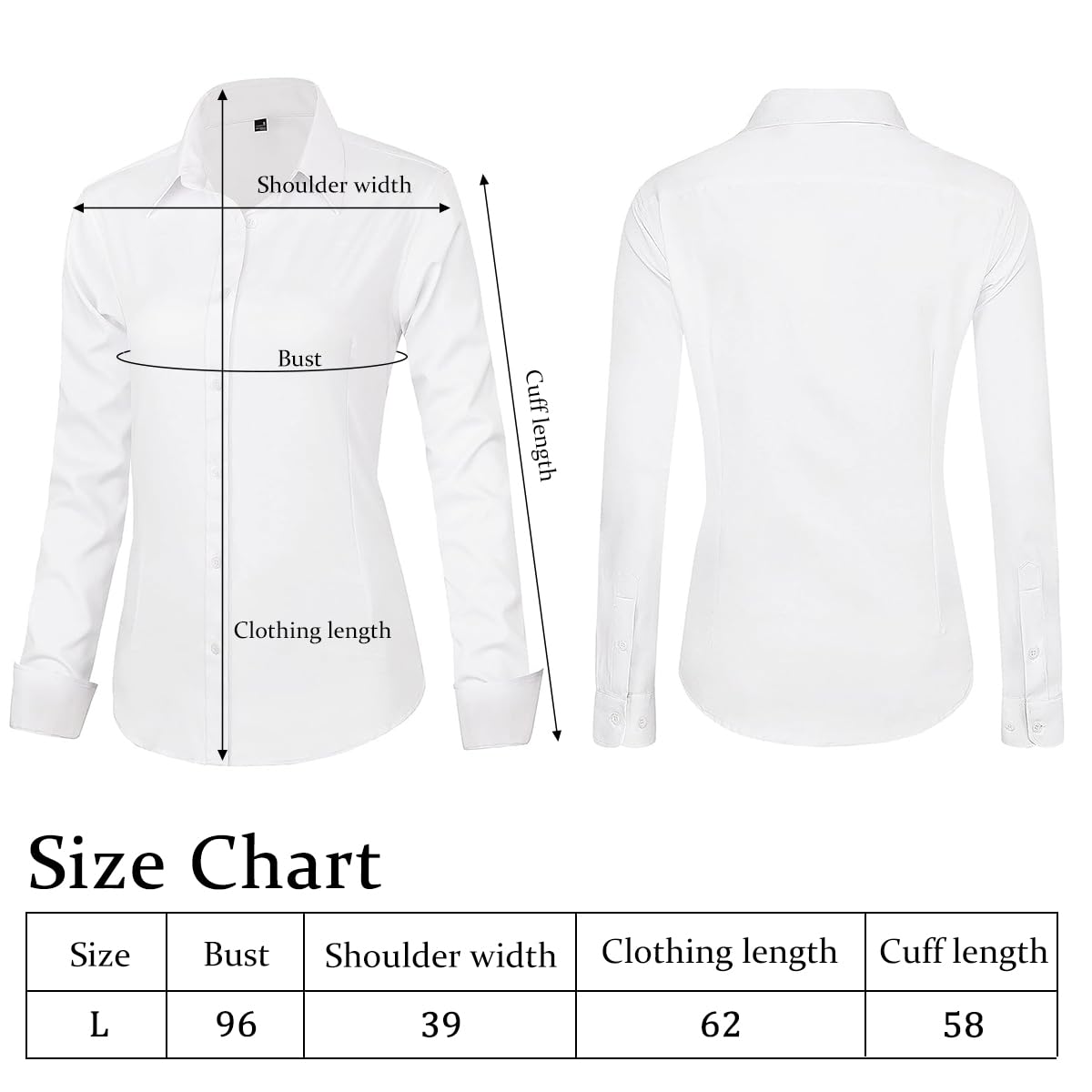 PALAY Women's Long Sleeve Classic-Fit Dress Shirts Button Down Wrinkle-Free Stretch Executive Solid Casual Work Office Blouse Top, L