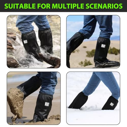 PALAY® Waterproof Shoe Cover Zip-up Calf-length Covers with Elastic Ankle Strap Wear-resistant PVC Anti-skid Long Sleeve for Boots High Shoes Size UK 6.5-8 One Pair