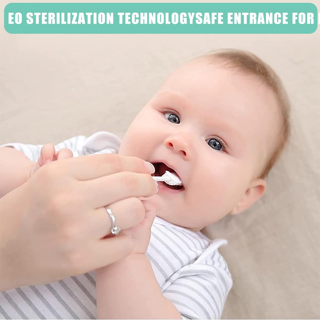 SNOWIE SOFT Baby Oral Cleaning Kit 2Pcs Silicone Baby Finger Toothbrush with 30Pcs Disposable Tongue Cleaner Cotton Swab Infant Toothbrush Dental Cleaning Tool for 0-24 Month Baby