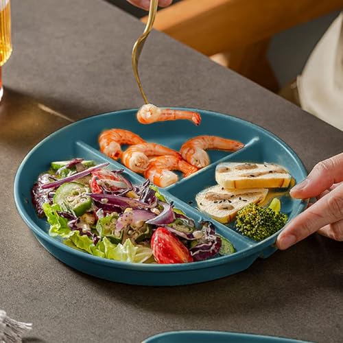 HASTHIP Set of 6 Earth-Friendly Round Dinner Plates with 3-Compartment Kitchen Wheat Straw Plates Microwave and Dishwasher Safe Unbreakable Kids Dinner Plates, Multicolor