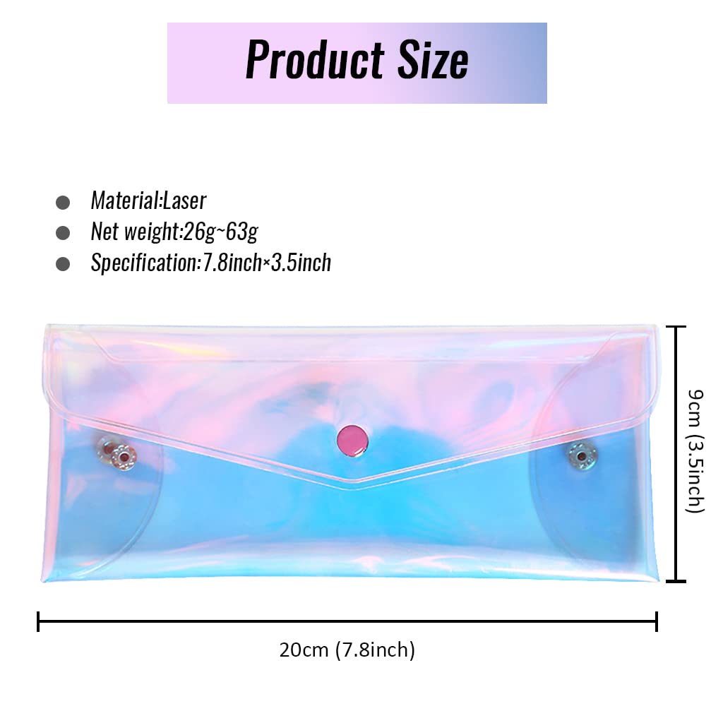 MAYCREATE Pencil Pouch for Girls, Iridescent Clear Pencil Case Holographic Bags for Women, Cute Glittery Coin Purse, Small Cosmetic Makeup Brush Bag (20*9cm, Button Closure)