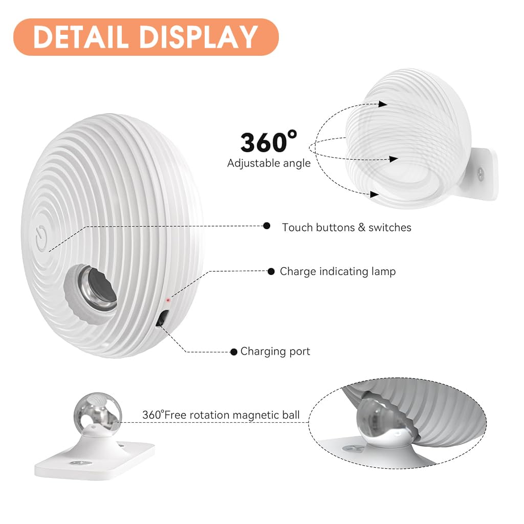 ELEPHANTBOAT Mini USB LED Wall Light 3 Color LED Bedside Reading Light Detachable Magnetic LED Wall Light with Touch Button Control 2000mAh Rechargeable Wall Light Reading Light Night Light