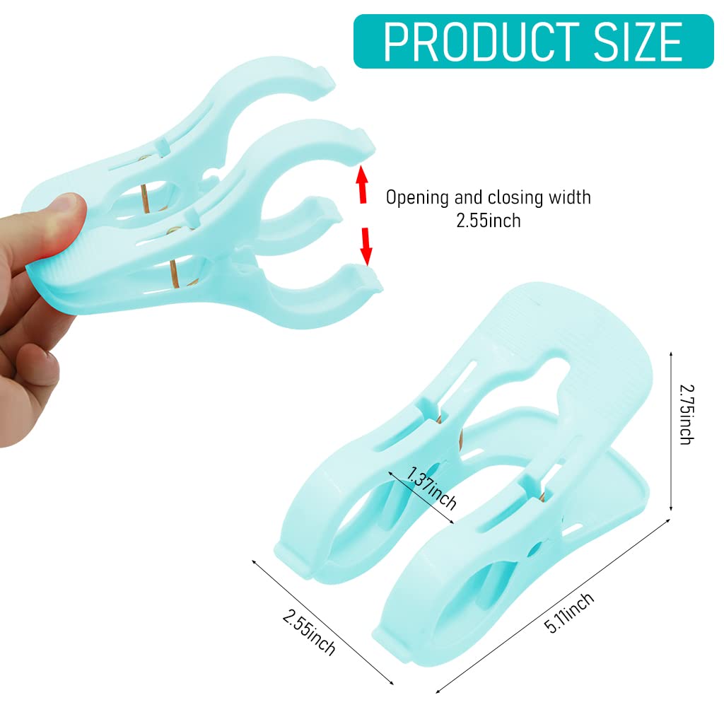 HASTHIP 6Pcs Clothes Clips, Large Cloths Clips, Beach Towel Clip, Cloth Pins, Quilt Drying Clip, Plastic Clothespins for Heavy Laundry, Sheets, Quilts or Blankets (Random Colours)