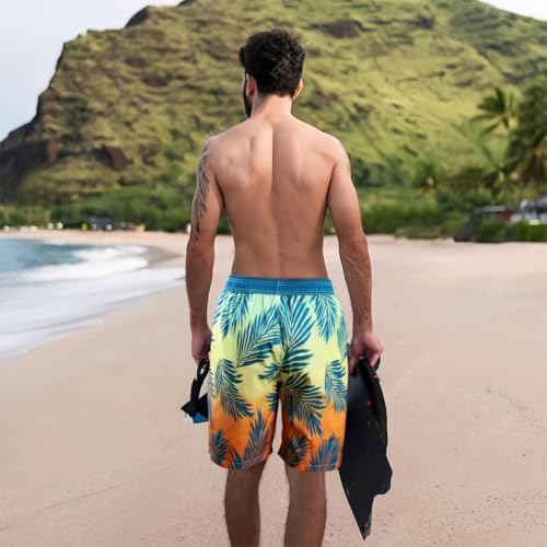 Proberos® Swimming Shorts for Men Casual Fashion Gradient Print Summer Beach Quick Dry Polyester Elastic Waist Chino Swim Wear L 2 PCS