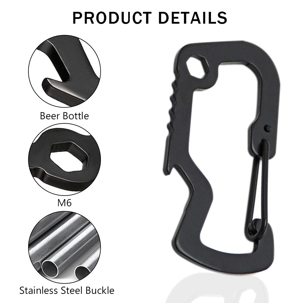 Proberos 5Pcs Stainless Steel Carabiner Hooks 3 In 1 Multi Tool Multifunctional Carabiners Wrench Tool Bottle Opener Snap Clip Hooks Backpack Attachment Hooks for Camping, Hiking, Biking