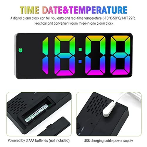 HASTHIP Digital Alarm Clock For Kids, Colorful Alarm Clock With Temperature, Date Displaying, Brightness Adjustment, Usb Charging, Led Color Screen Alarm Clock For Bedroom, Living Room (A), Digital