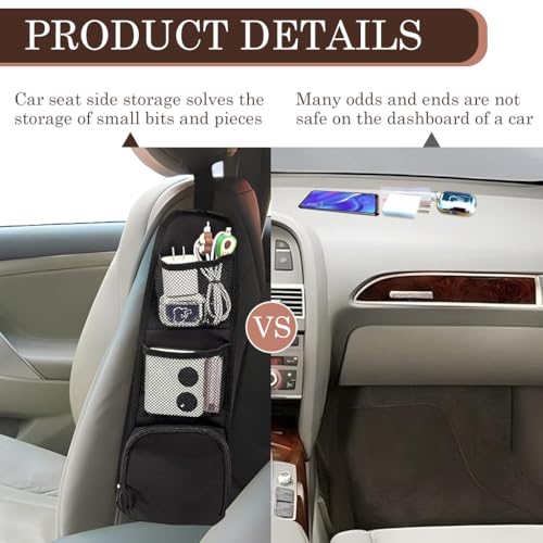 STHIRA® 4PCS Car Seat Side Organizer Hanging Bag Multi-Pocket Storage with Multifunctional Mesh Net Can Hold Mobile Phone Wallet Glasses Suitable for SUV