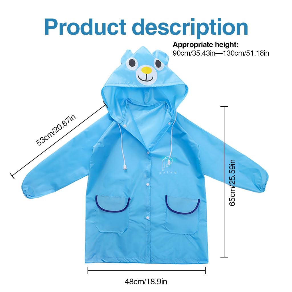 PALAY Raincoat for Kids Boys Girls with Hood, Polyester Rain Ponchos with Pockets, Bright Color Cute Raincoat for 3-7 Years Old Kids