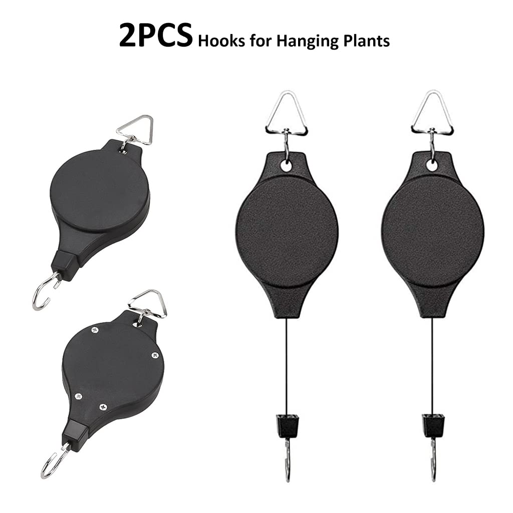 HASTHIP 2Pcs Hooks for Hanging Plants, Retractable Plant Hanger Easy Reach Hanging Flower Basket, Plant Hook Pulley for Garden Baskets Pots and Birds Feeder